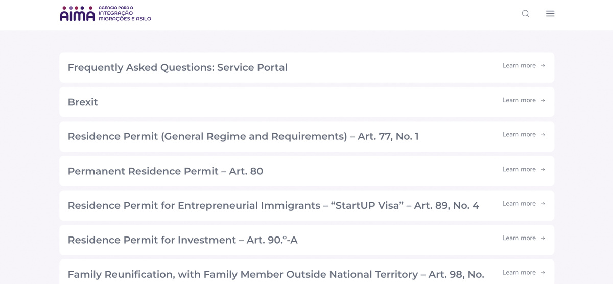 Миграционные программы на сайте AIMA
Миграционные программы на сайте AIMA