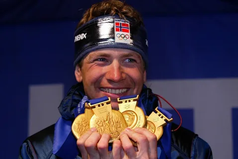 Бьорндален в Солт-Лейк-Сити со своими медалями