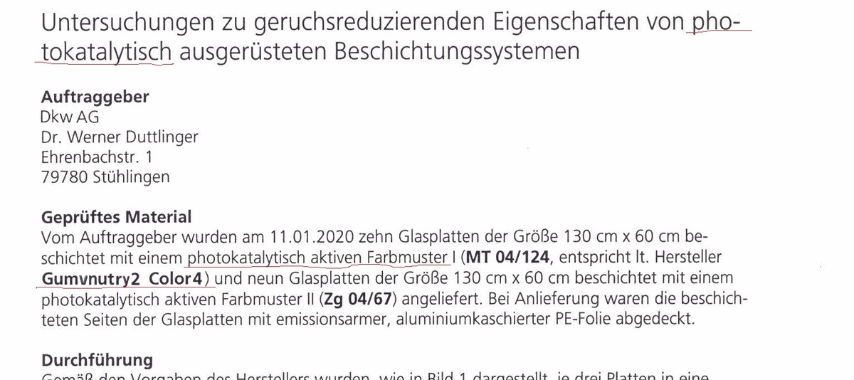 Фрагмент заключения об испытаниях фотокаталитических свойств краски "Гумвнутрянка"