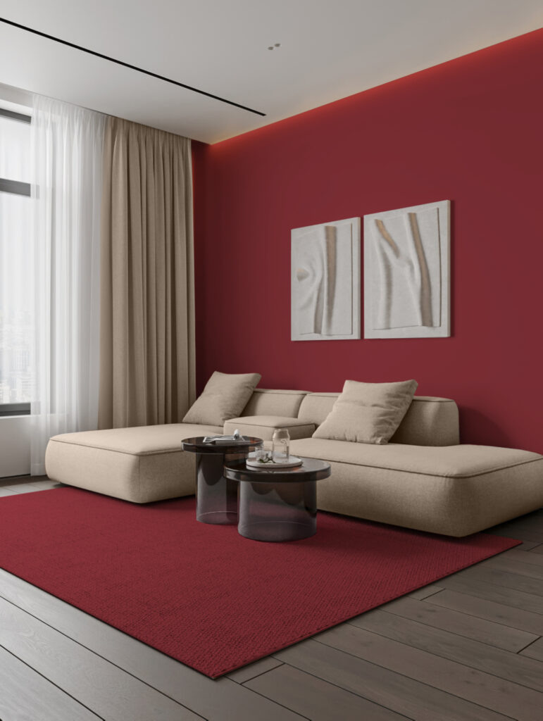 Пыльный вишневый добавляет глубину и насыщенность, придавая пространству уют и мягкую энергию.