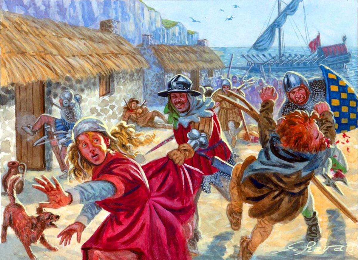 Разорение прибрежных поселений в 1377 году. Художник: Giuseppe Rava