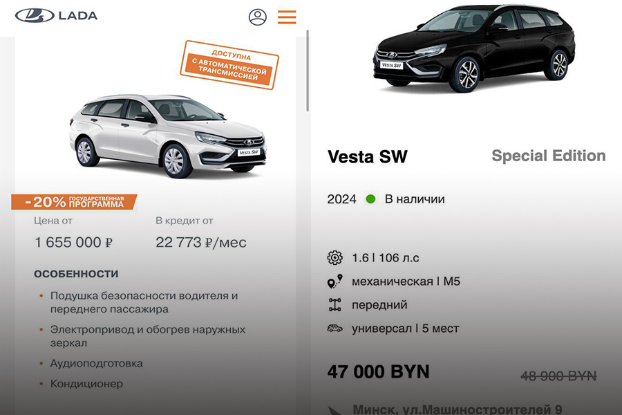 цены на ВАЗ в России и РБ