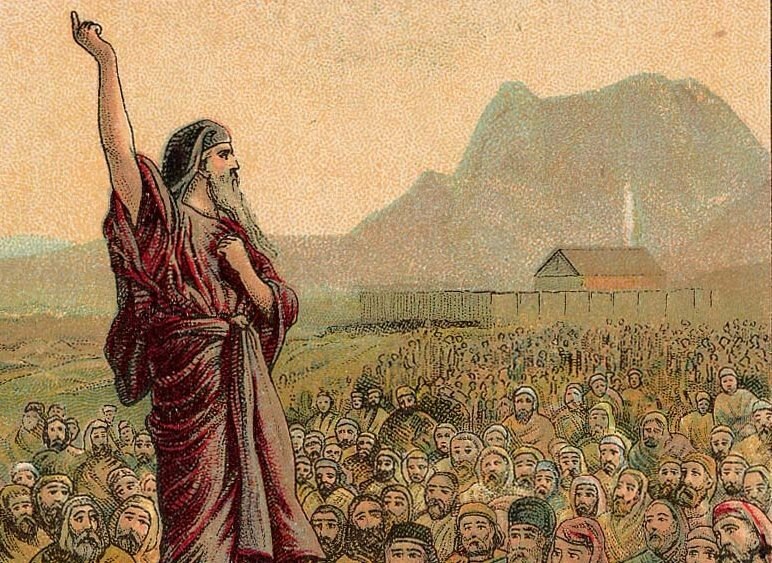 Моисей говорит перед народом. Изображение из открытых источников.