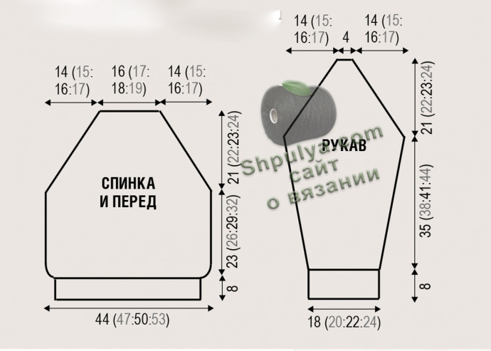 Выкройка женского пуловера реглан спицами