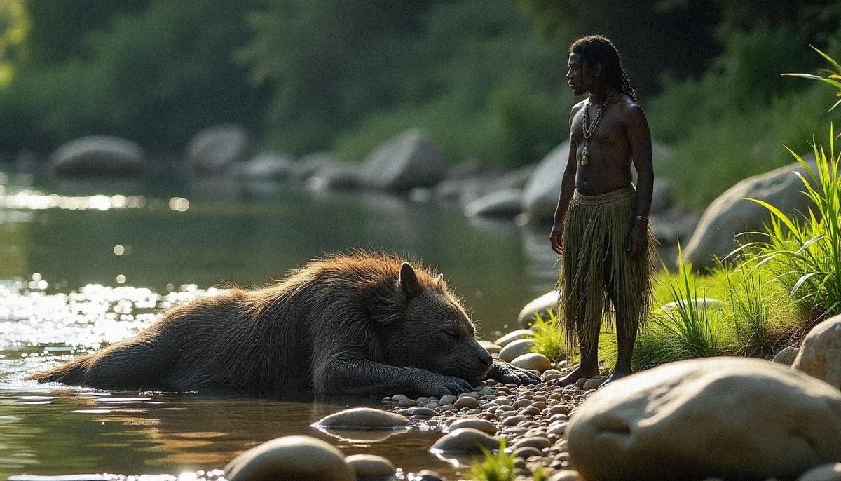 абориген около реки