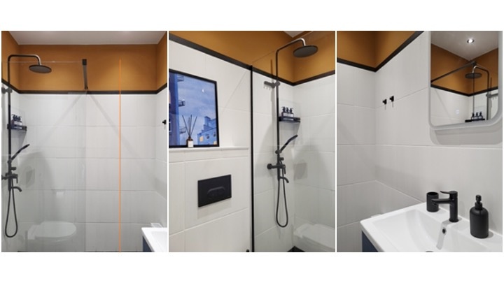 Красной полоской отмечена изначальная ширина душевой перегородки