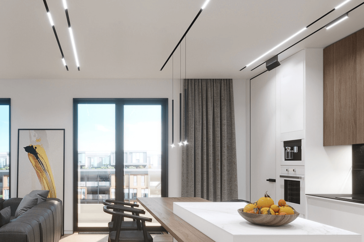 Трековое освещение в гостинной