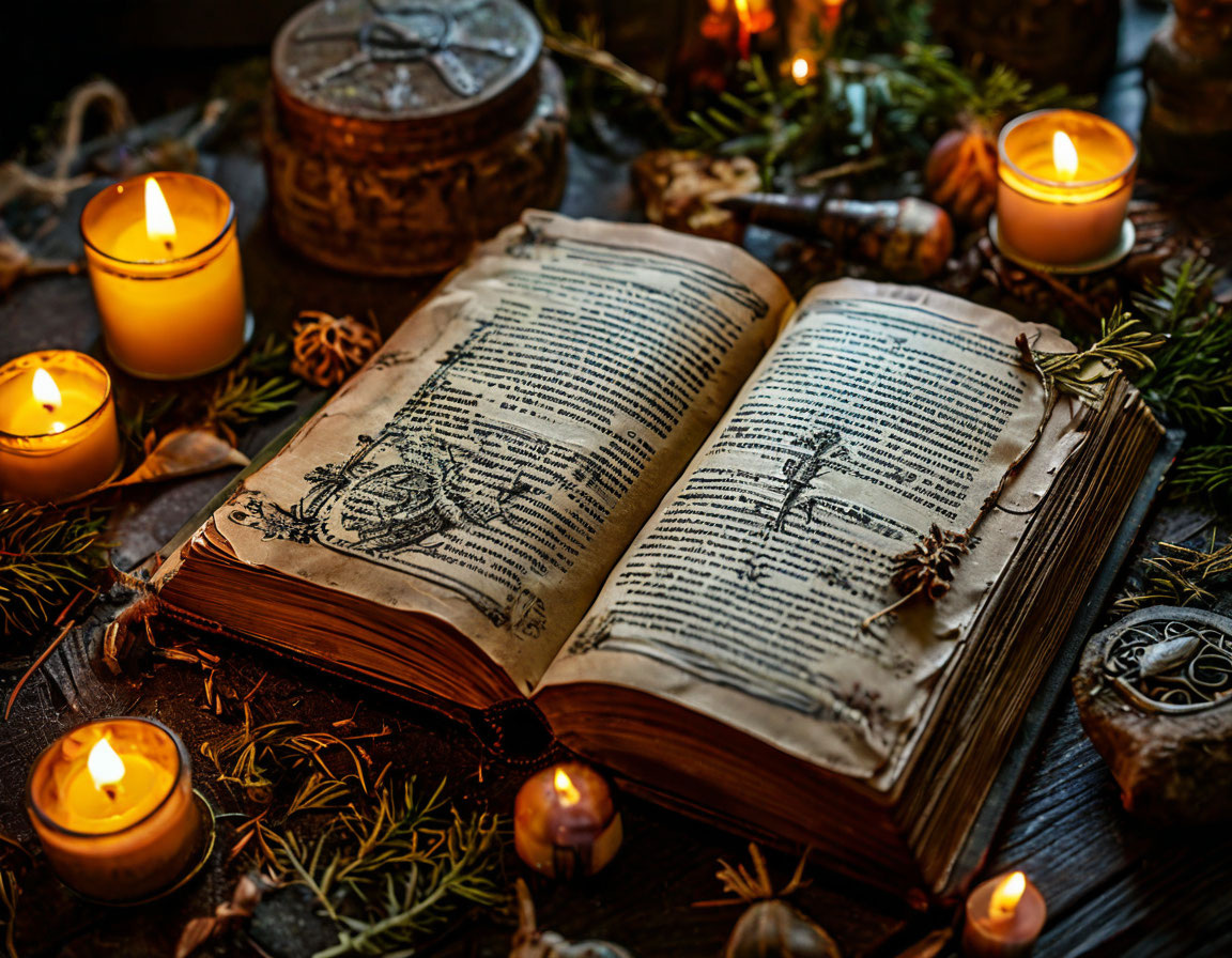 Изображение открытой магической книги