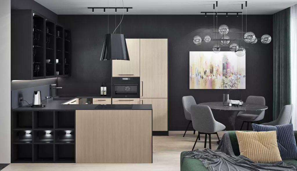 При планировании кухни важно учитывать расположение розеток и выводов водоснабжения и канализации. Иногда установщикам понадобятся дополнительные материалы, чтобы сделать сложное подключение. Для клиентов это бесплатно, если техника и мойка приобретены вместе с мебелью