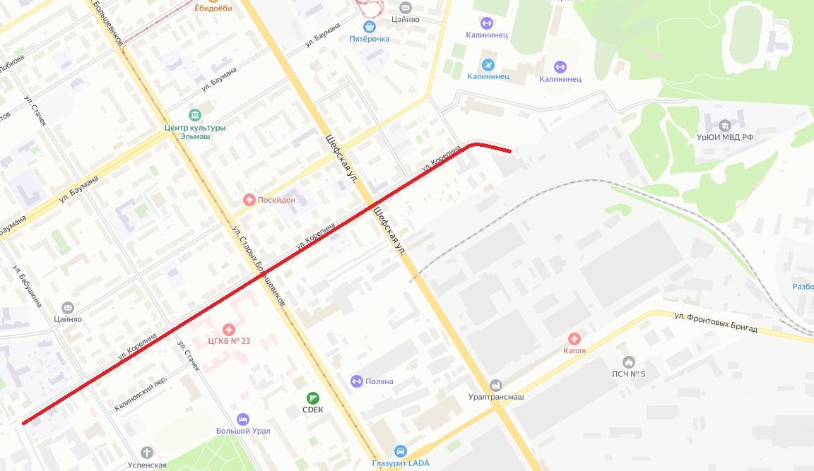 Улица Корепина (Екатеринбург) © Яндекс