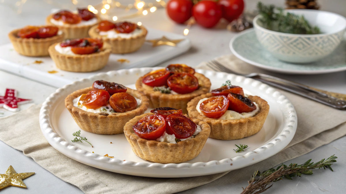 Тарталетки с козьим сыром и карамелизованными помидорами