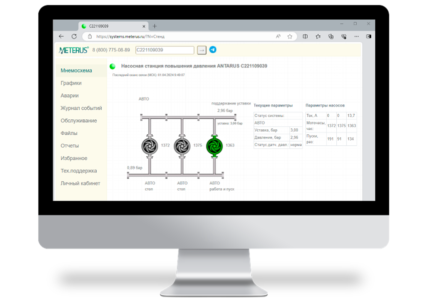 Рисунок 2 – Раздел «Мнемосхема» в личном кабинете