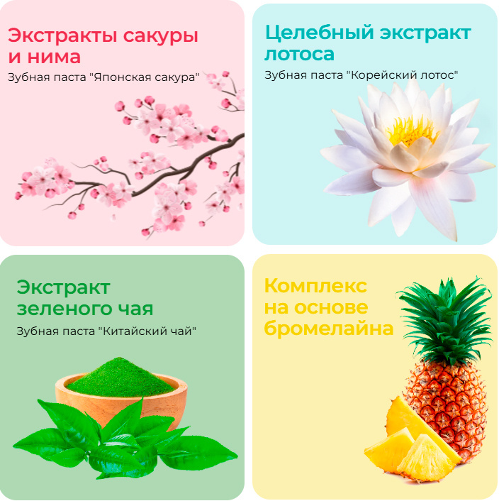 Натуральные ингредиенты зубных паст Восточный Дзен