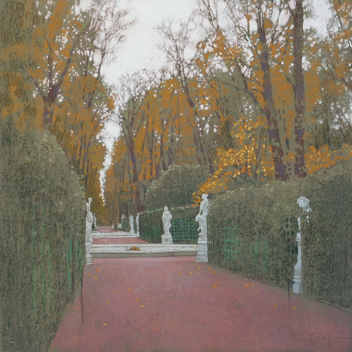 "Летний сад" 65х65 см, картон, сухая пастель, 2024. Художник Вероника Лобарева