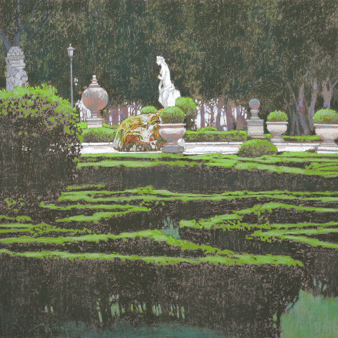 "Рим. Парк Боргезе"  65х65 см, картон, сухая пастель, 2023. Художник Вероника Лобарева