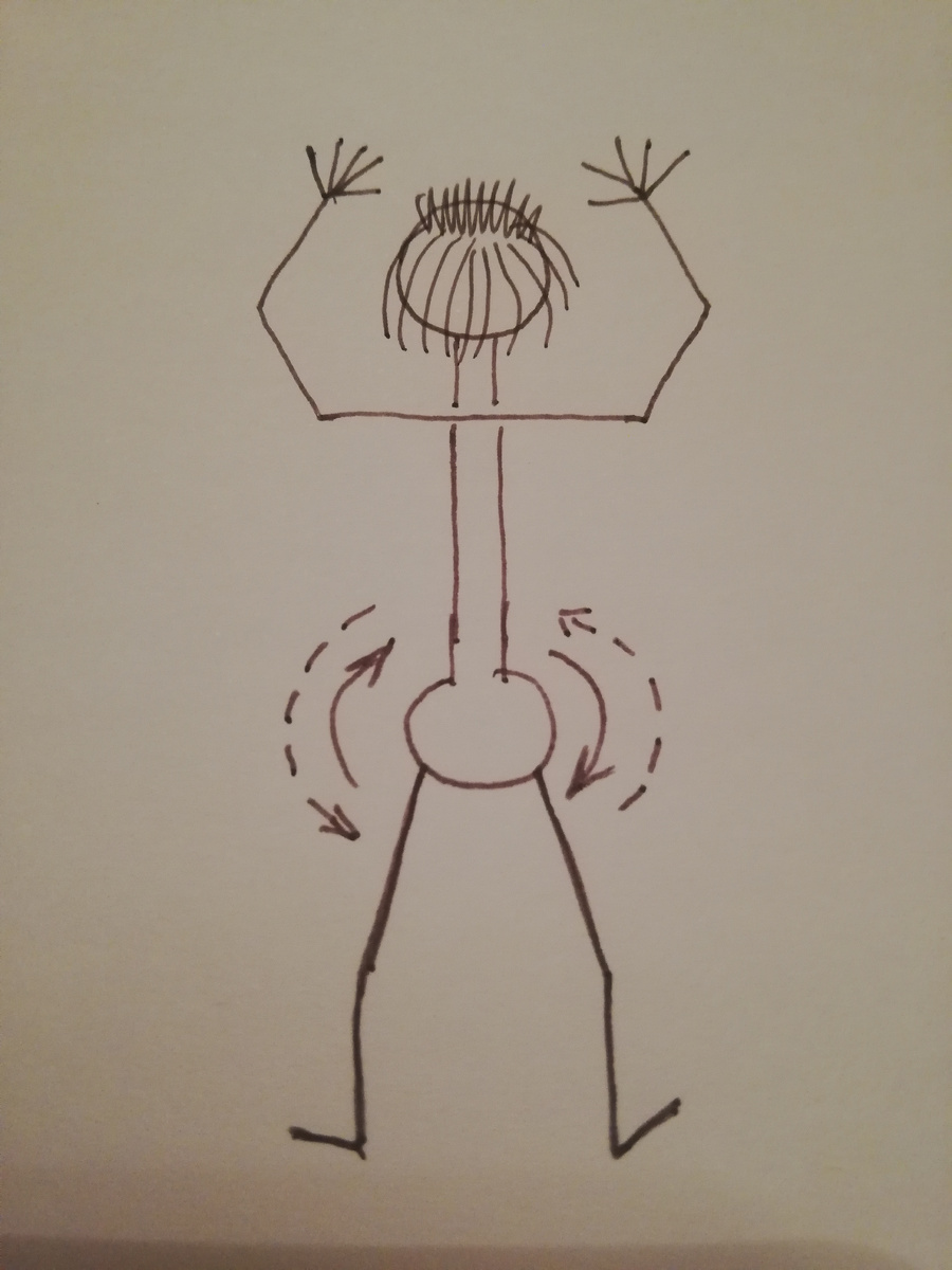 Вращать подвздошные косточки поочерёдно по стрелочкам.