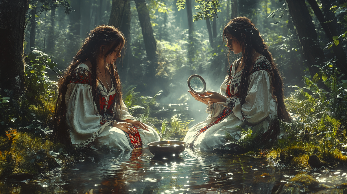 Иллюстративное изображение гадающих девушек