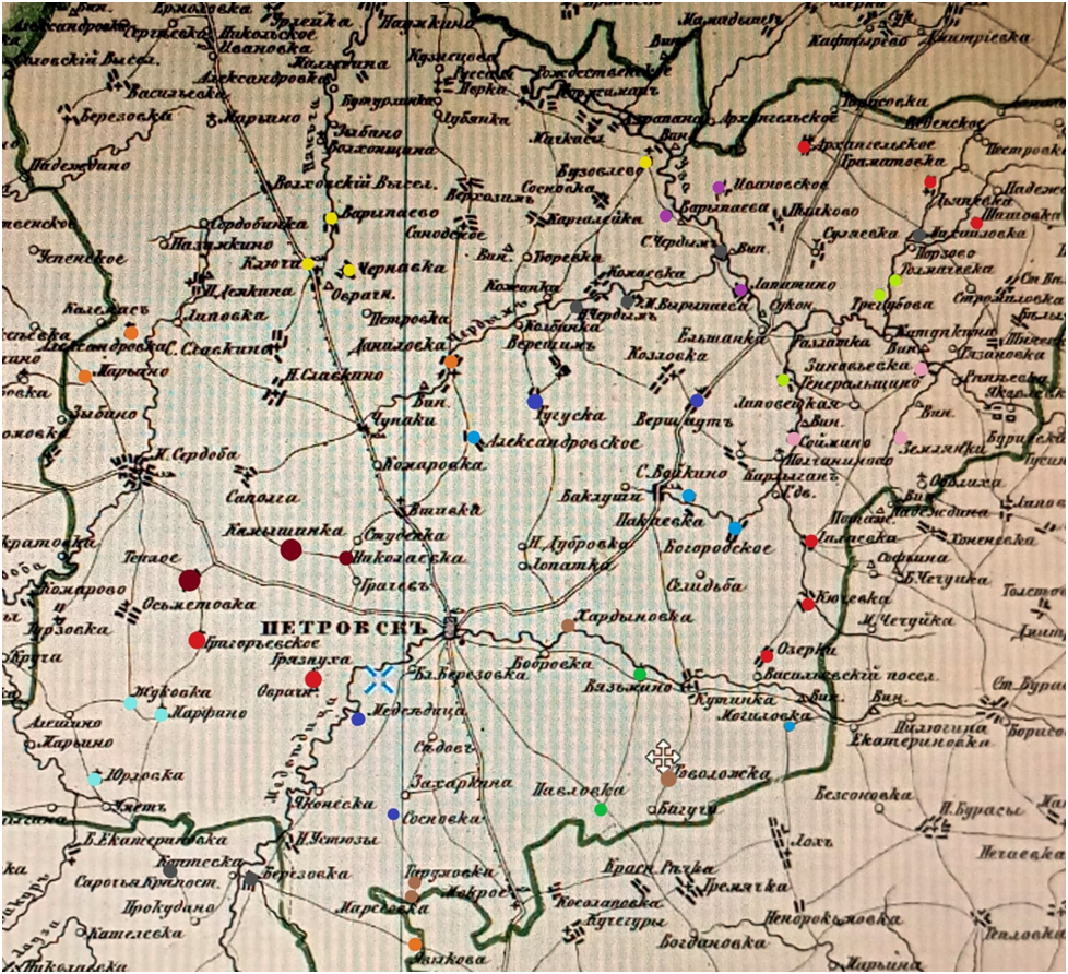 Саратовская губерния в атласе Ильина  1871г.