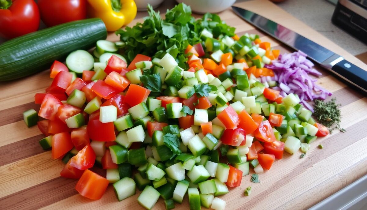 выбор и подготовка продуктов для салата "Змейка"