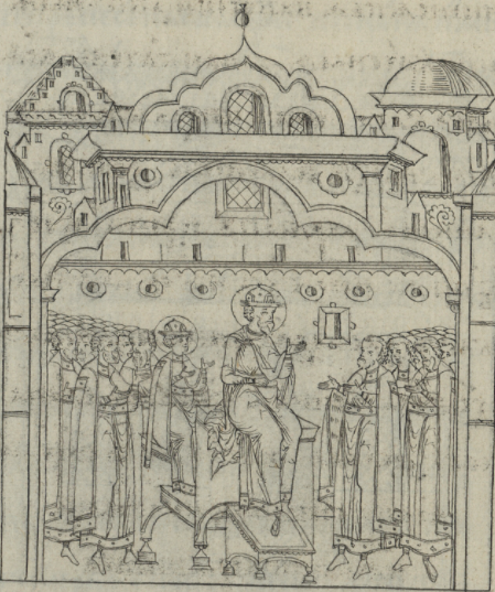 Царь Иван IV на престоле с сыном царевичем Иваном