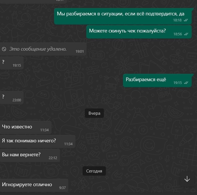 Скриншот переписки с мошенником. Очень настойчиво пишет по несколько раз в день