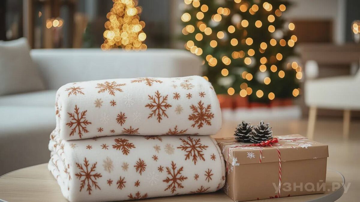     Плед с новогодним узором © Изображение создано нейросетью Midjourney