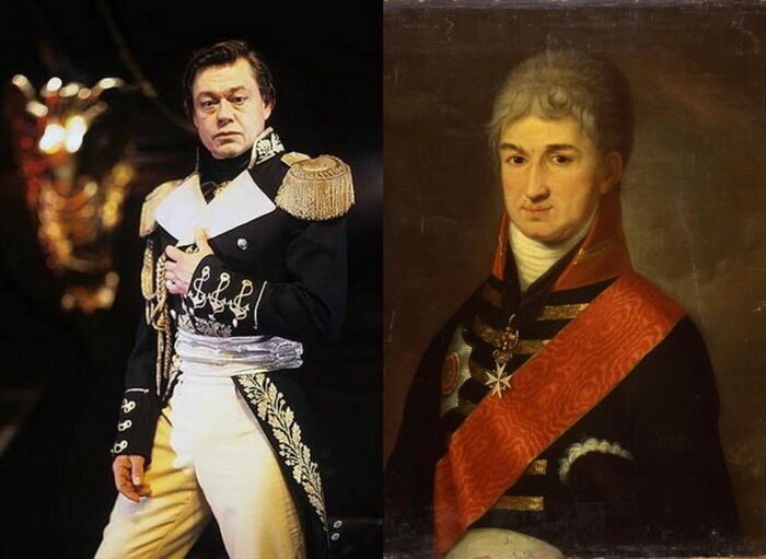 Николай Караченцев в роли Резанова и портрет графа Резанова.