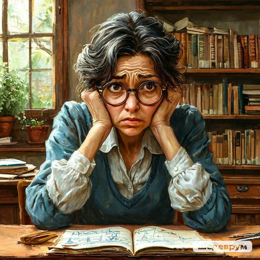 Это нейросеть мне выдала фото на запрос "Уставшая учительница". Фото нейросеть. 