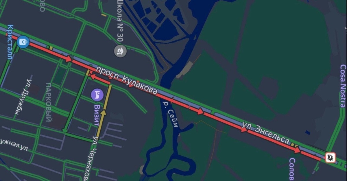    В Курске значительно затруднено движение транспорта в направлении центра