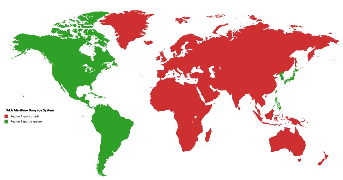 Красный - Регион "А", зелёный - Регион "В",  (Источник: сайт Wikipedia) 