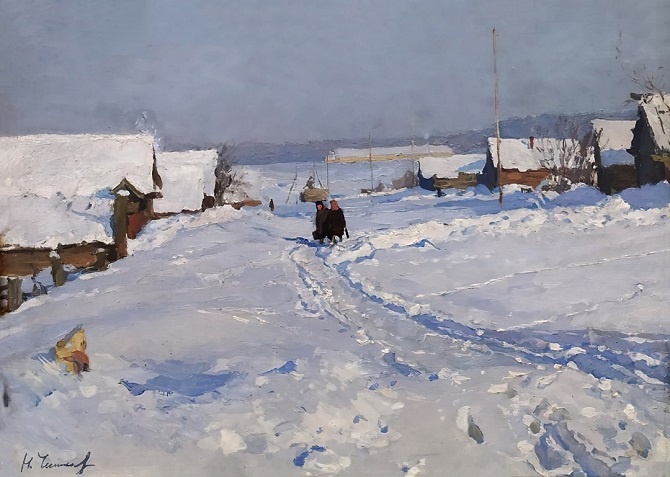 Николай Чесноков. Зимнее утро в Курганово, 1953. Екатеринбургский музей изобразительных искусств / Николай Гаврилович Чесноков (1915-2004)