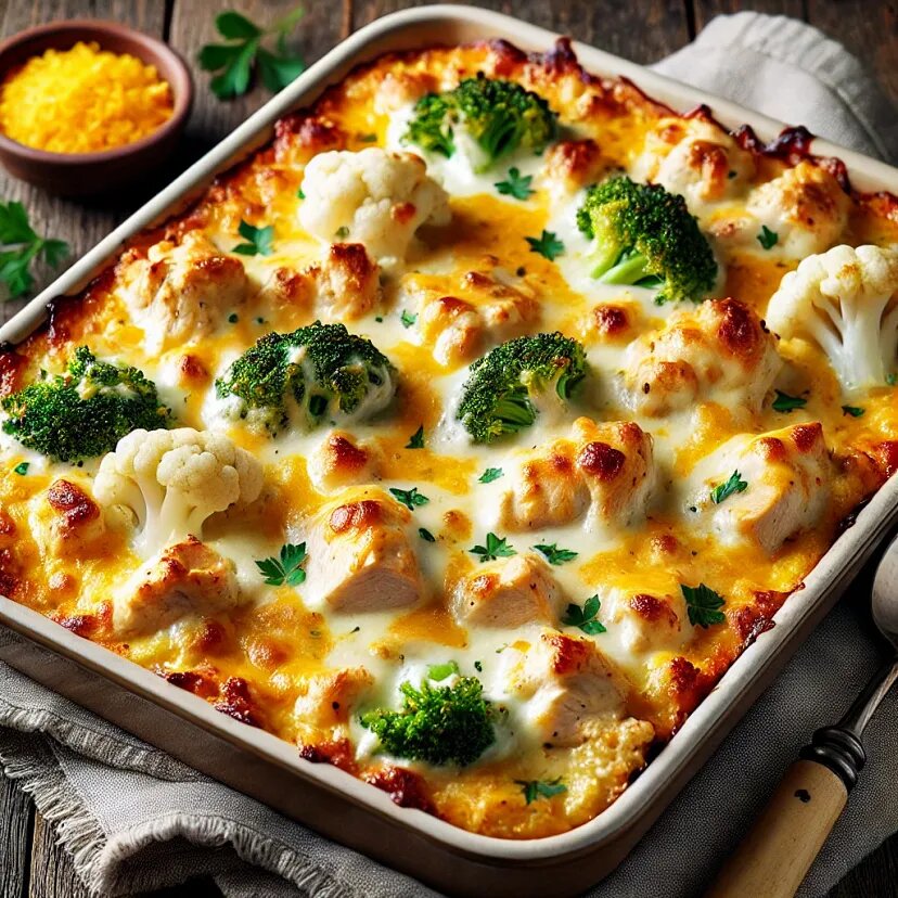 Кето-запеканка с курицей и брокколи