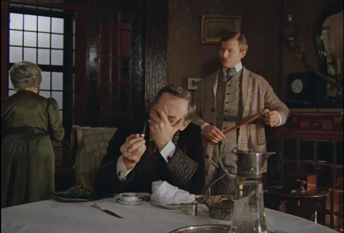    Кадр из телефильма "Приключения Шерлока Холмса и доктора Ватсона: Собака Баскервилей" (1981, режиссёр Игорь Масленников, "Ленфильм")