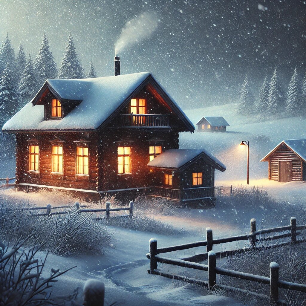 Ну, вот так мой ИИ-помощник представляет мой гремячинский пейзаж. Если убрать заборы и непонятно, откуда взявшийся третий домик вдалеке, будет весьма похоже.