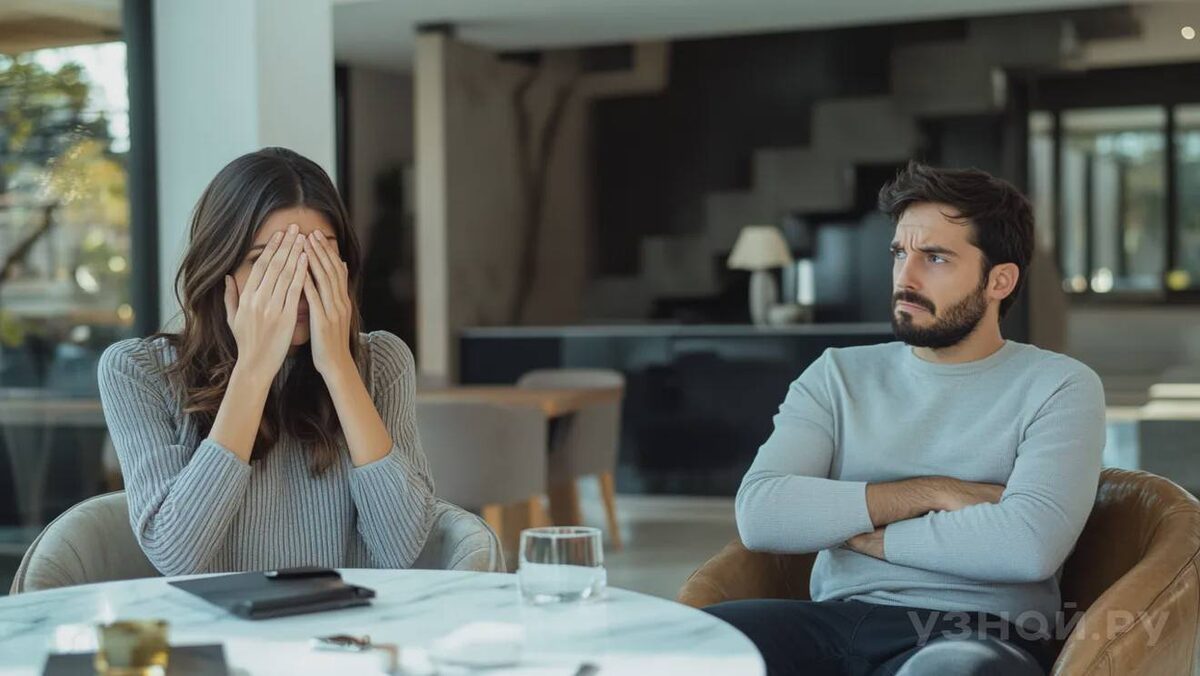     Мужчина не знает как поддержать расстроенную женщину © Изображение создано нейросетью Midjourney