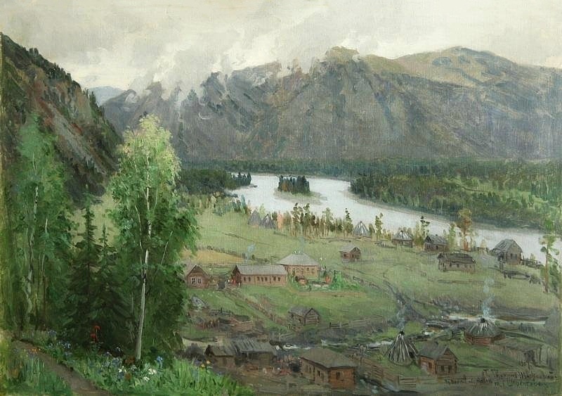 «Село Анос. Вид усадьбы», (1909). Холст, масло 58 х 82,5 см. Государственный художественный музей Алтайского края