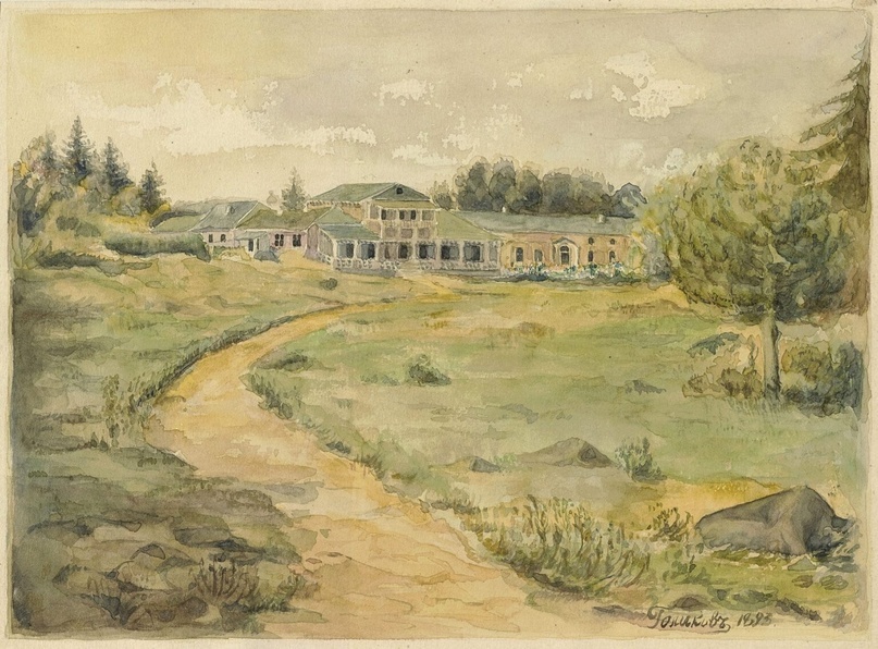 Вид усадебного дома в Спасском-Лутовинове. Художник Голиков. 1893 год