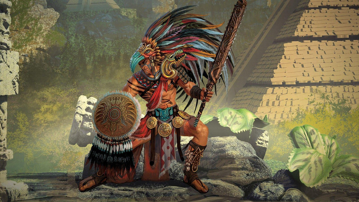 Воин-орел на фоне ступенчатого храма-пирамиды