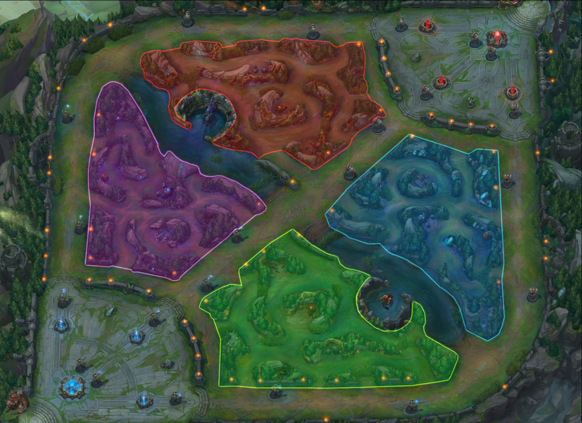 Области леса, обозначенные разными цветами