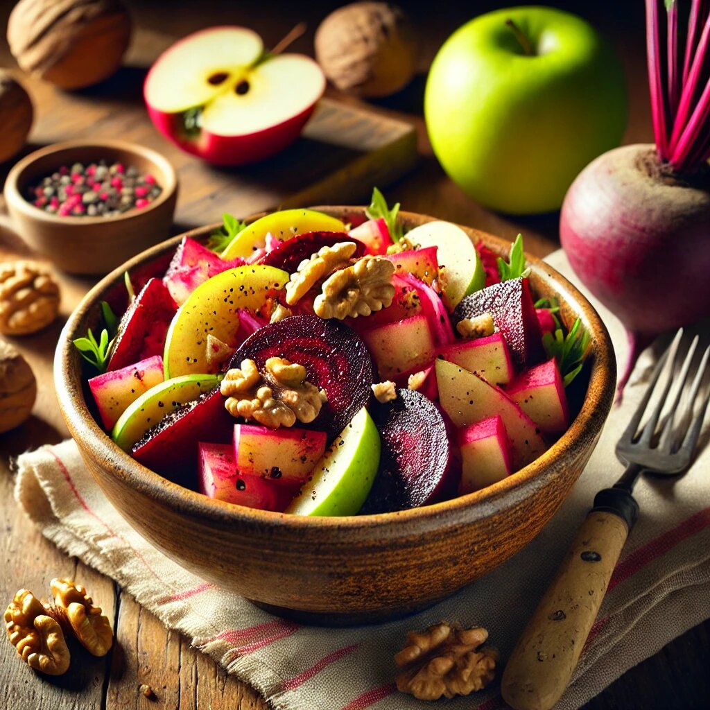 Салат из свеклы, яблок и грецких орехов