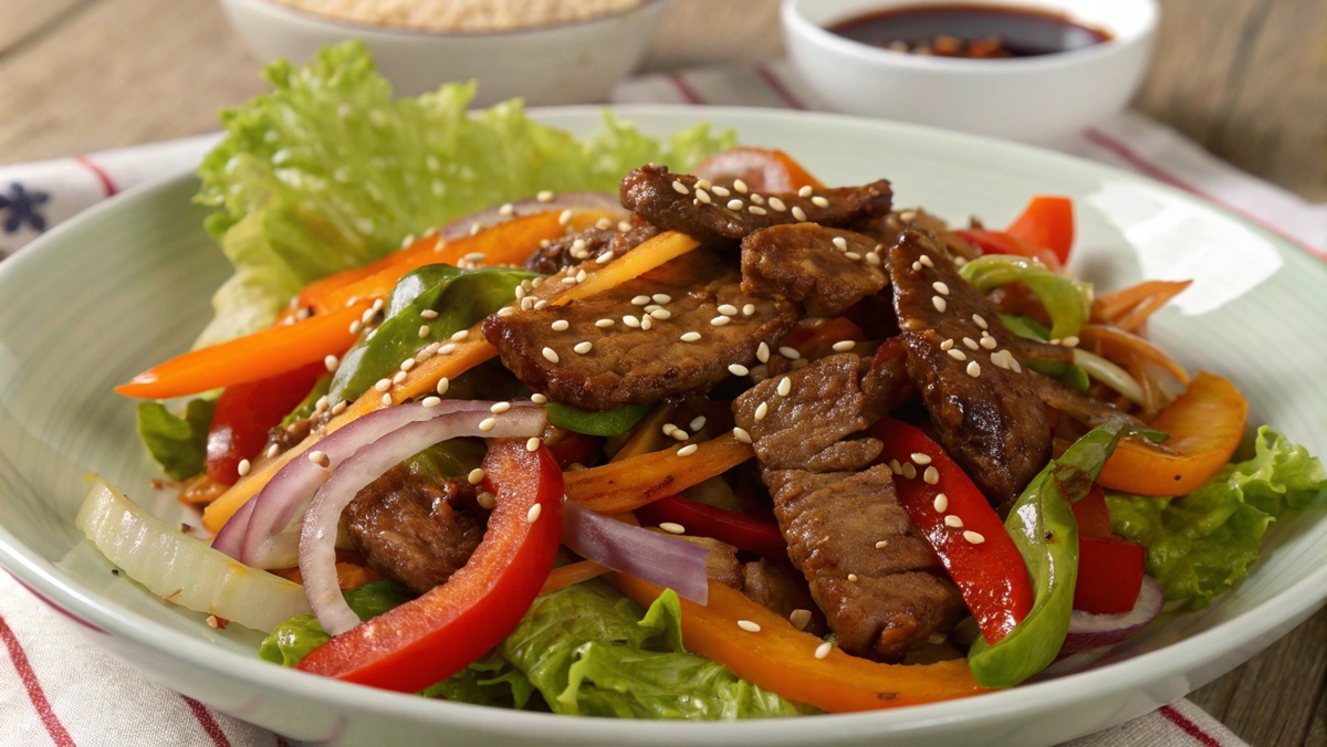 Тёплый салат с говядиной и овощами