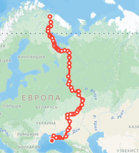 Маршрут движения поезда Мурманск-Симферополь. Яндекс.Расписание