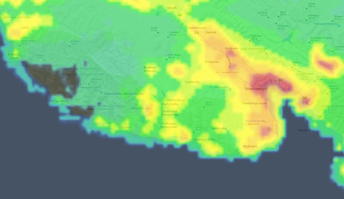  Карта засветки местности по состоянию на 2023 года, изображение из открытых источников