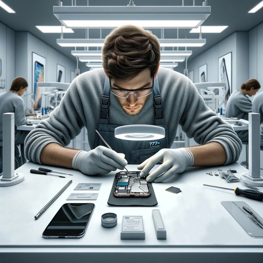 Мастер ремонтирует телефон