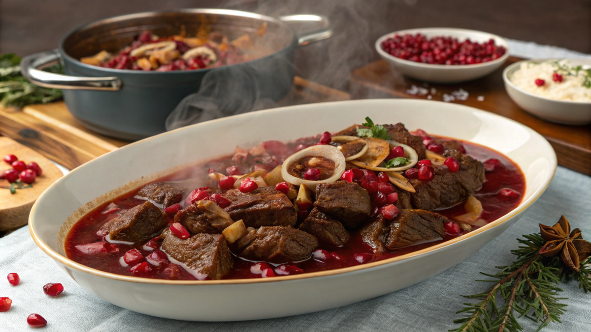 Говядина, тушеная в гранатовом соусе