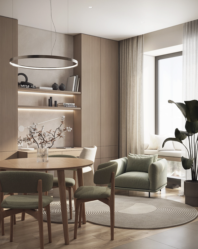 Этот интерьерный стиль выбирают люди, которые заботятся об окружающей среде и даже дома хотят чувствовать себя в гармонии с природой. 
Характеристики стиля
Природные оттенки 

Натуральные материалы 

Экологичные составы отделочных материалов и мебели 

Осознанное потребление 

Простые формы 

Продуманная планировка без лишних деталей 

Экостиль