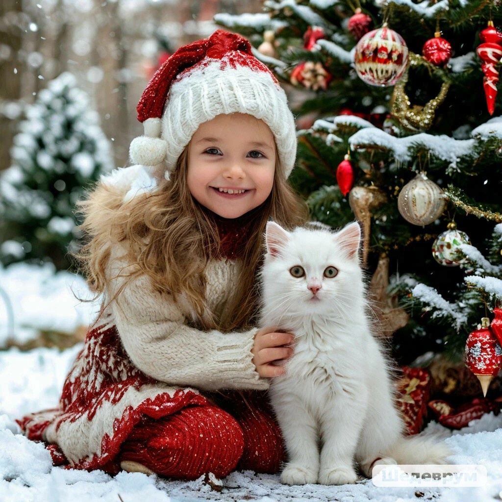 А это как видит Шедеврум Алису и Пирожка в Новый Год (эх, учиться ему и учиться!)