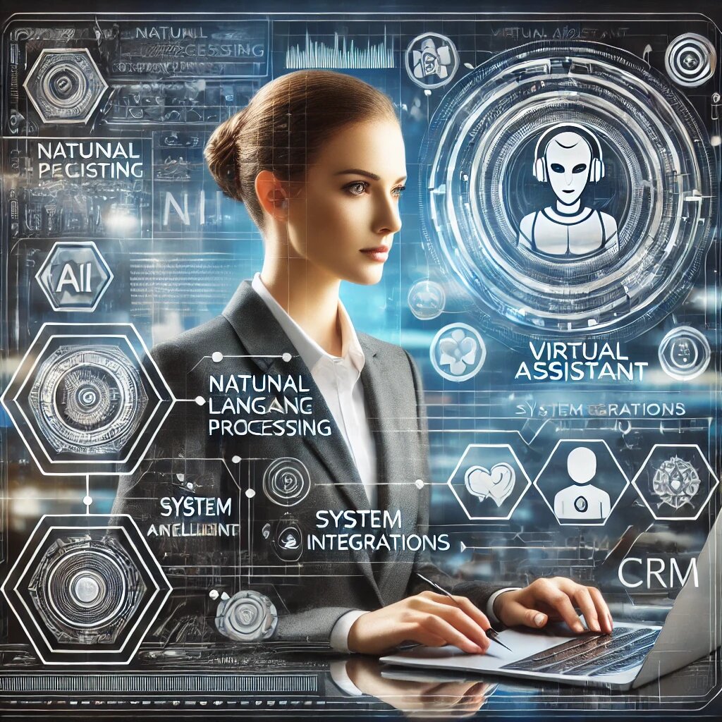 Схема работы виртуального ассистента с интеграцией ИИ и систем данных.