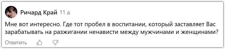 Скриншот комментария к одной из моих статей