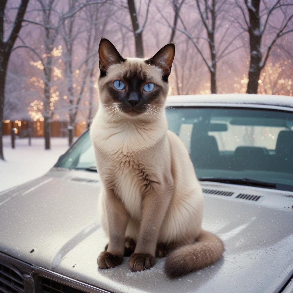 Кот зимой на капоте